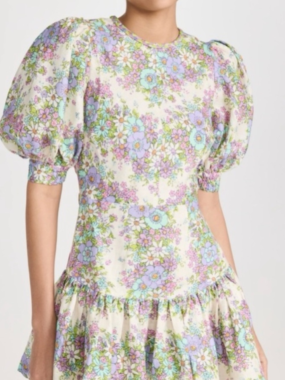 NWT Alemais Agnes SS23 Floral Linen Puff Sleeve Cutout Mini Dress US 10